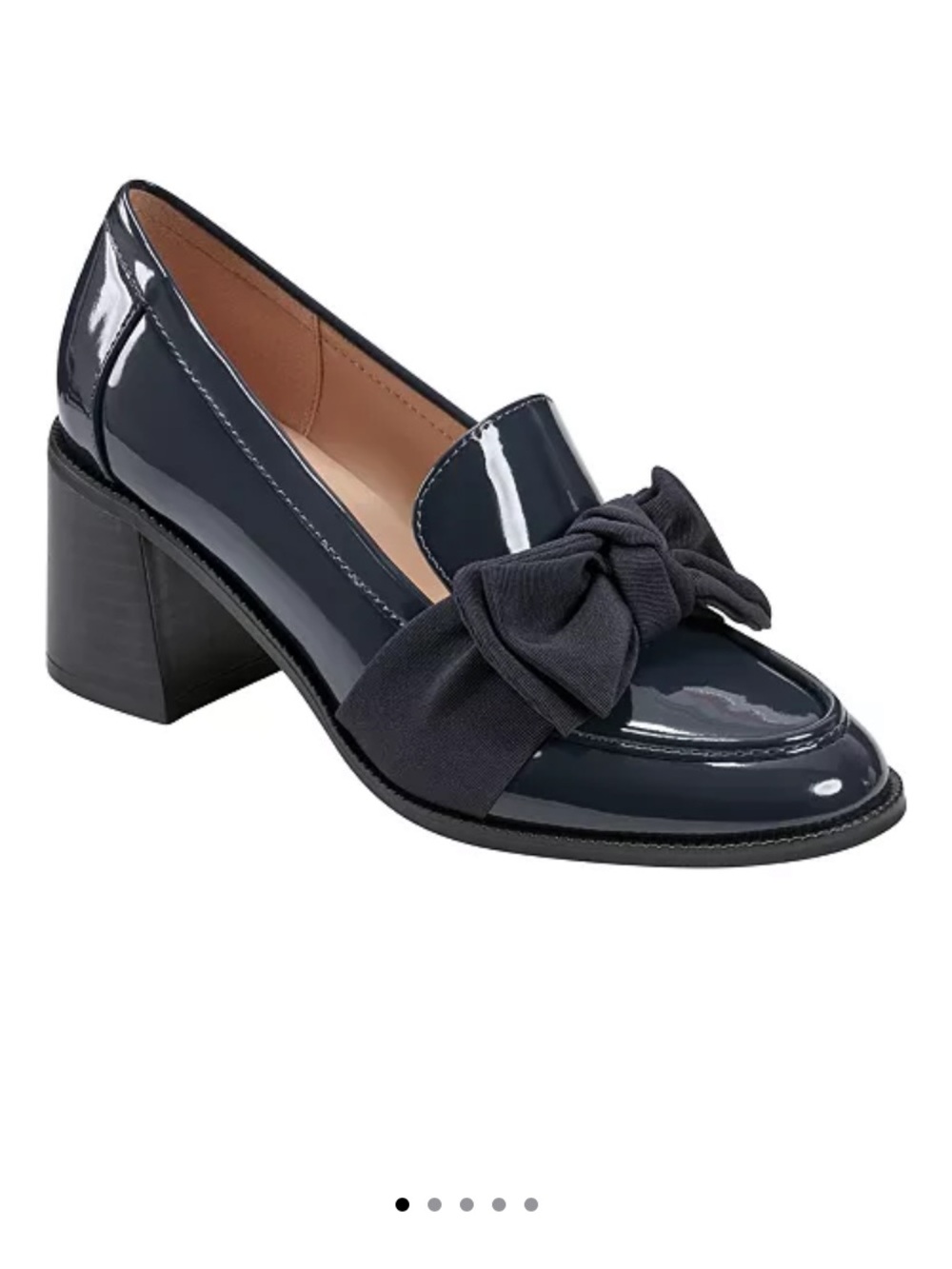 Bandolino Navy Patent Bow Block Heel Loafer
